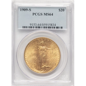 1909-S $20 MS64 PCGS Saint Gaudens Double Eagle