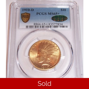 1910-D $10 MS65+ PCGS Indian Eagle PCGS CAC
