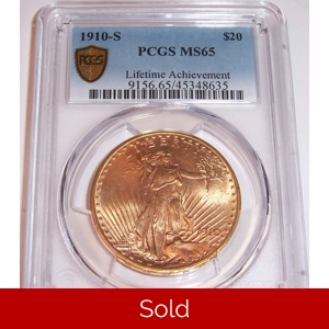 1910-S $20 MS65 PCGS Saint Gaudens Double Eagle