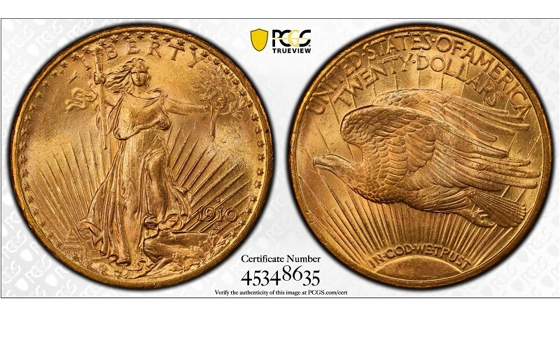 1910-S $20 St Gaudens PCGS MS65