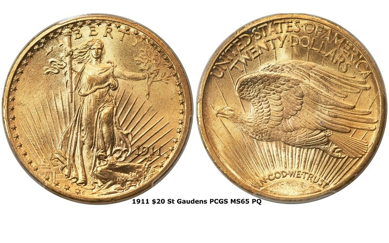 1911 $20 St Gaudens PCGS MS65 PQ