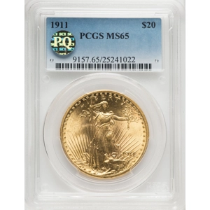1911 $20 MS65 PCGS Saint Gaudens Double Eagle PQ