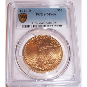 1911-D $20 MS66 PCGS Saint Gaudens Double Eagle PCGS