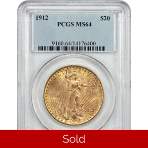 1912 $20 MS64 PCGS Saint Gaudens Double Eagle