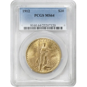 1912 $20 MS64 PCGS Saint Gaudens Double Eagle