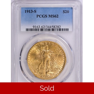 1913-S $20 MS62 PCGS Saint Gaudens Double Eagle