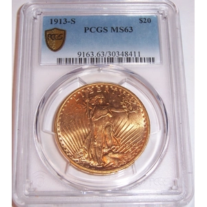 1913-S $20 MS63 PCGS Saint Gaudens Double Eagle