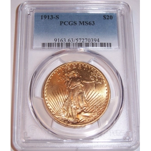 1913-S $20 MS63 PCGS Saint Gaudens Double Eagle