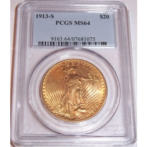 1913-S $20 MS64 PCGS Saint Gaudens Double Eagle