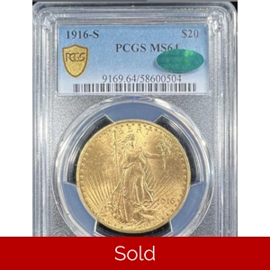 1916-S $20 MS64 PCGS CAC Saint Gaudens Double Eagle