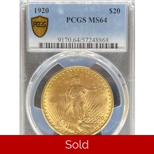 1920 $20 MS64 PCGS Saint Gaudens Double Eagle