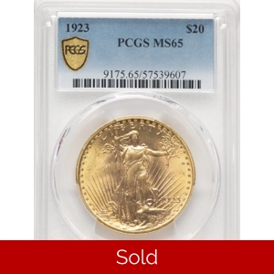1923 $20 MS65 PCGS Saint Gaudens Double Eagle