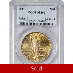 1924 $20 MS66 PCGS Saint Gaudens Double Eagle PCGS