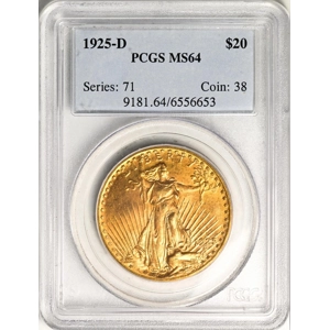 1925-D $20 MS64 PCGS Saint Gaudens Double Eagle PCGS