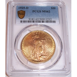 1925-D $20 MS62 PCGS Saint Gaudens Double Eagle PCGS