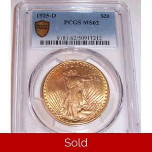1925-D $20 MS62 PCGS Saint Gaudens Double Eagle PCGS