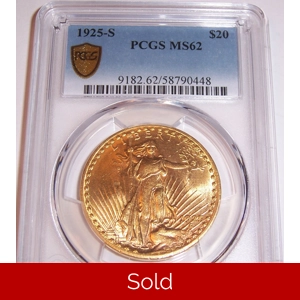 1925-S $20 MS62 PCGS Saint Gaudens Double Eagle