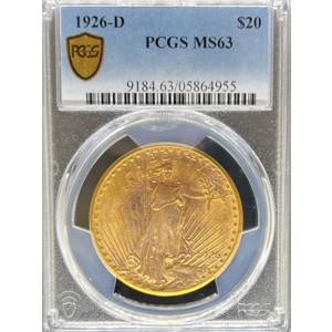 1926-D $20 MS63 PCGS Saint Gaudens Double Eagle PCGS