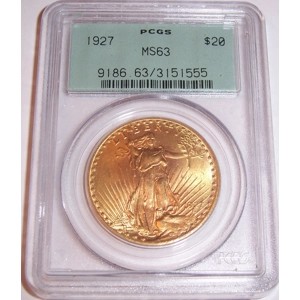 1927 $20 MS63 PCGS Saint Gaudens Double Eagle OGH