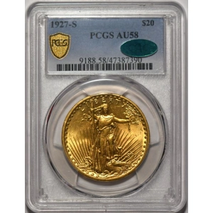 1927-S $20 AU58 PCGS Saint Gaudens Double Eagle CAC
