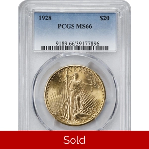 1928 $20 MS66 PCGS Saint Gaudens Double Eagle