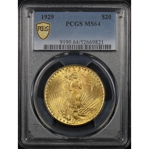1929 $20 MS64 PCGS Saint Gaudens Double Eagle