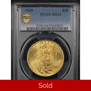 1929 $20 MS64 PCGS Saint Gaudens Double Eagle