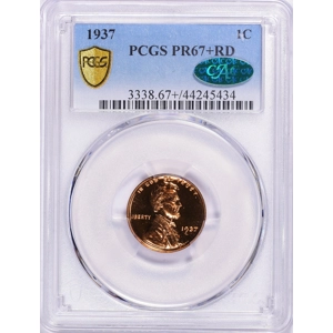1937 1c Lincoln Wheat Cent PCGS PR67+RD CAC Tied for Highest Known