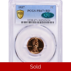 1937 1c Lincoln Wheat Cent PCGS PR67+RD CAC Tied for Highest Known