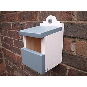 Robin and Wren traditional nest box. blue and white.