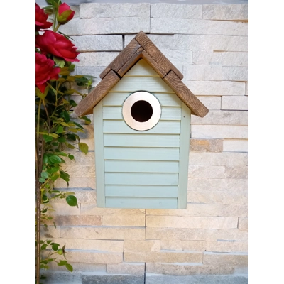 Beach Hut Nest Box. Sage green title=