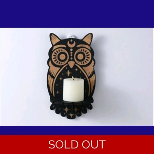 Bohemian wooden wall mounted candle holder OWL