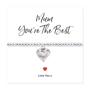 Mum You're The Best Heart stretch bracelet &giftcard