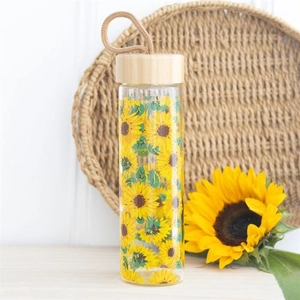 Sunflower print glass water bottle
