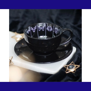 Astrology fortune telling black teacup & saucer