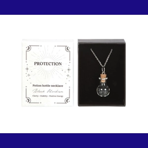 Protection potion necklace with Black Obsidian crystal chips