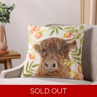 100% RDS feather filled grove Highland cow cushion
