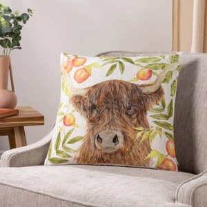 100% RDS feather filled grove Highland cow cushion