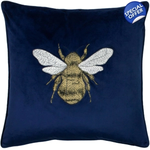 Hortus Bee Navy cushion with a Rich feather filling