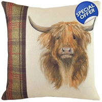 Hunter highland cow cushion with a feather rich filling