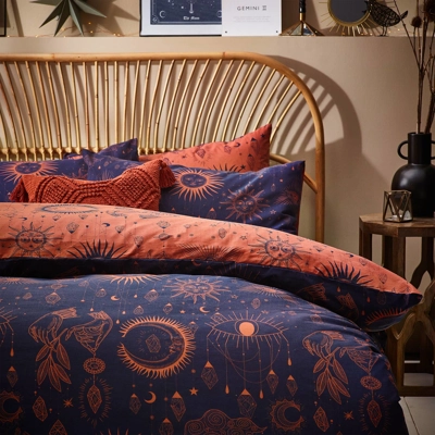 Constellation celestial Bronze & Navy king-size duvet cover set