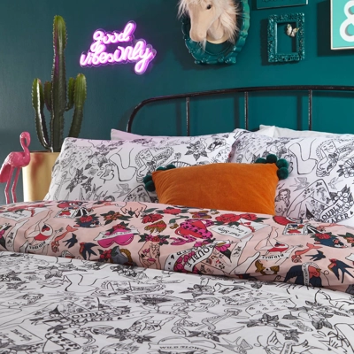 Inked Tattoo inspired Blush KING-SIZE duvet cover set