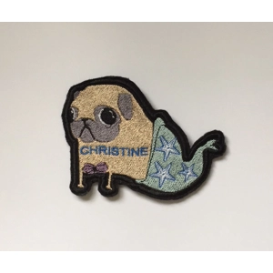 personalised pug mermaid embroidered brooch