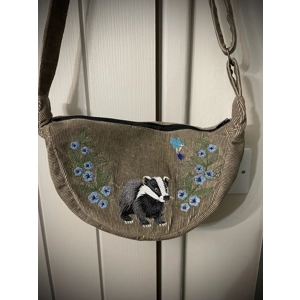 Half Moon Corduroy Embroidered Badger Handbag