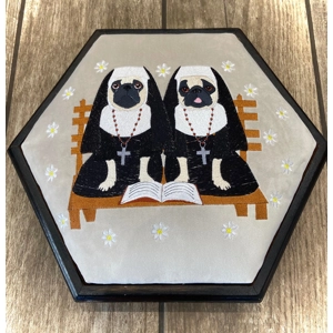 Embroidered pug nun footrest / footstool