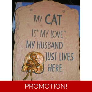 Humerous cat and husband plaque