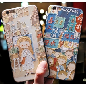 卡通香港街景浮雕全包TPU手機套iPhone