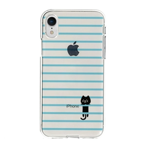 日本代購! DPARK 藍色橫紋小貓圖案iPhone XR手機套