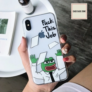 人氣卡通人物PEPE青蛙款式iPhone系列透明手機套! fxxk this job