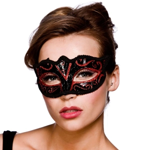 Verona Eye Mask - Black and Red Glitter